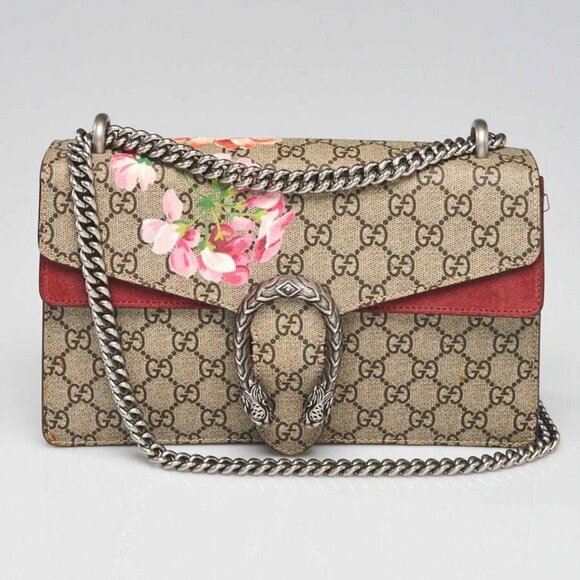 Gucci Beige/Pink GG Supreme Blooms Coated Canvas Small Dionysus Shoulder Bag - Picture 1 of 11